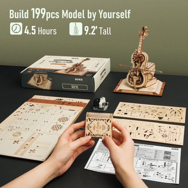 Robotime ROKR Magic Cello Mechanical Music Box Moveable Stem Funny Creative Toys For Child Girls 3D Wooden Puzzle AMK63 - Image 5