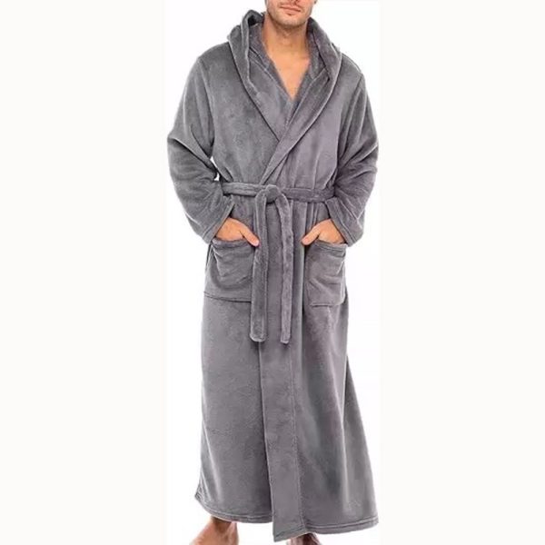 Warm Men's Plus Size Thickened Hook Patch Pocket Long Sleeve Nightgown - Image 2