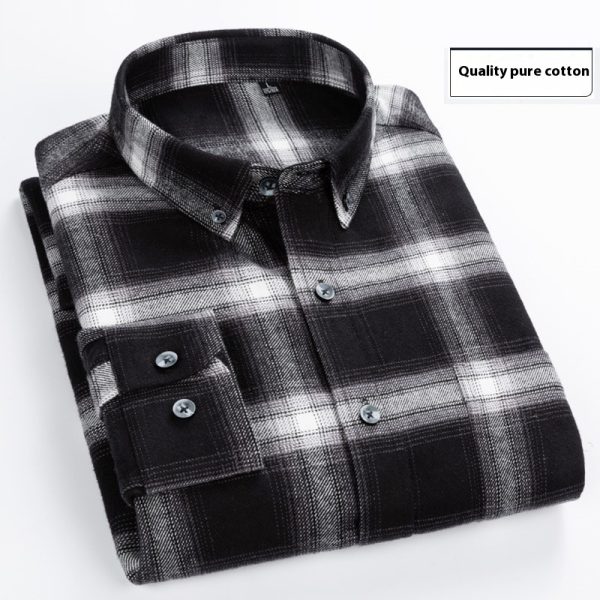 Cotton Brushed Plaid Long-sleeved Shirt Business Casual Cotton Men's Shirt Autumn And Winter - Image 4