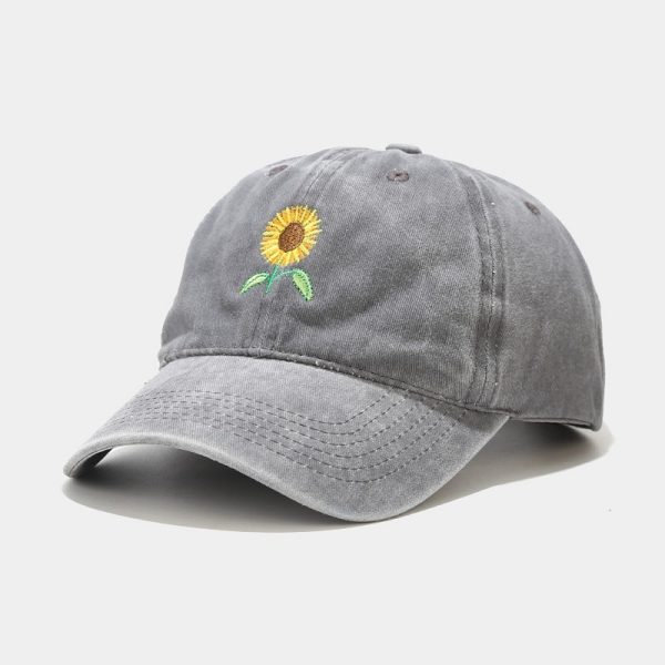 Washed-out Vintage SUNFLOWER Embroidered Peaked Cap Outdoor Travel - Image 9