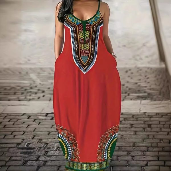 V-neck Strap Long Digital Printing Ladies Dress - Image 2