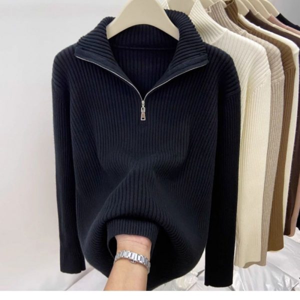 Women's Thick Loose Zip Turtleneck Sweater - Image 6