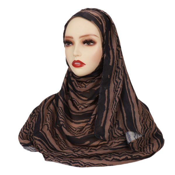 Creative Satin Polyester Printed Striped Scarf - Image 5