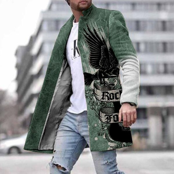 Casual Coat Woolen Printed Fashionable Jacket Men - Image 6