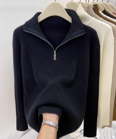 Women’s Thick Loose Zip Turtleneck Sweater