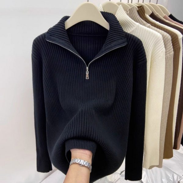 Women's Thick Loose Zip Turtleneck Sweater