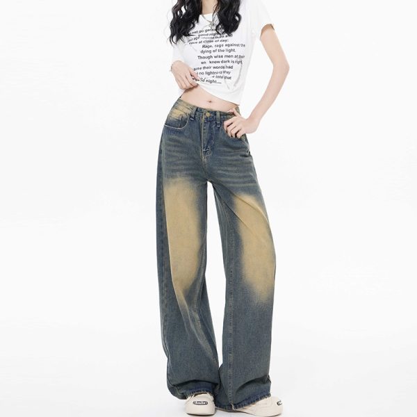 High Waist Loose Straight Mop Jeans - Image 3