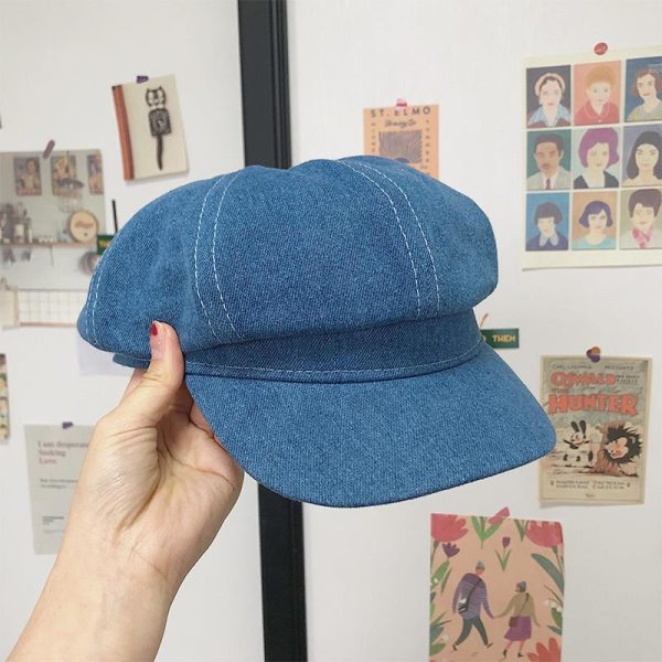 Dark Blue Denim Octagonal Cap Sun Protection - Image 8