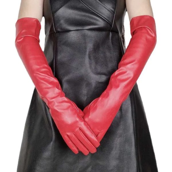 Faux Leather Long Fashion Women's Black Glossy Warm Gloves For Stage Performance - Image 3