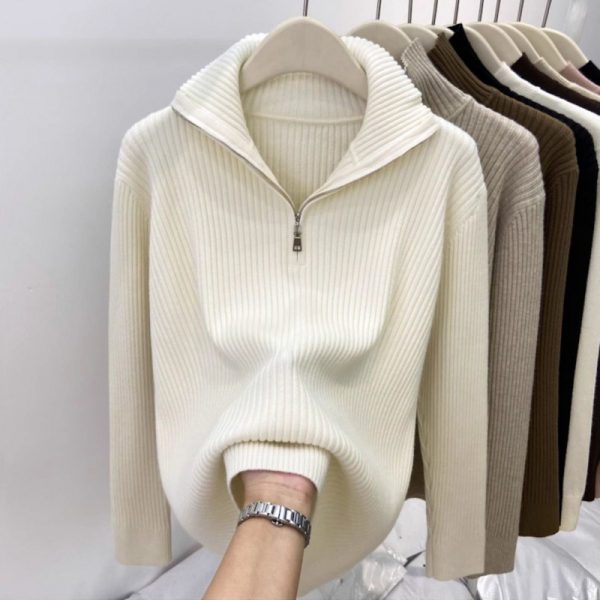 Women's Thick Loose Zip Turtleneck Sweater - Image 3