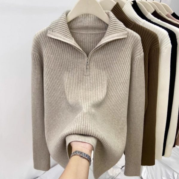 Women's Thick Loose Zip Turtleneck Sweater - Image 8