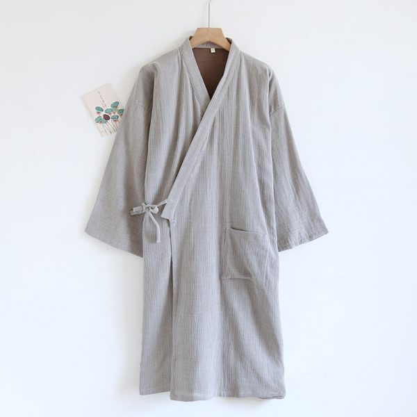 Japanese-style Kimono Pajamas Lace-up Bathrobe Men's Spring And Summer Thin Pure Cotton - Image 8