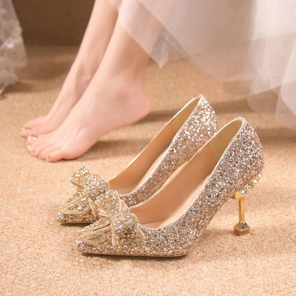 Crystal Sequins Wedding Xiuhe Stiletto Pointed-toe Shoes - Image 2