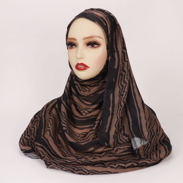 Creative Satin Polyester Printed Striped Scarf - Image 6