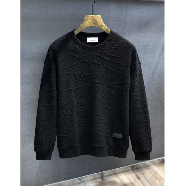 Texture Jacquard Heavy Round Neck Sweater Men's Autumn New - Image 3