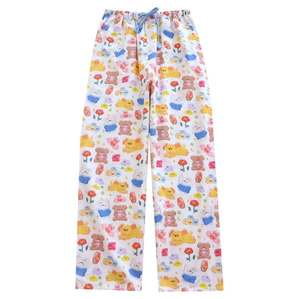 Brushed Flannel Loose Pure Cotton Cartoon Printed Pajama Pants For Women - Image 4