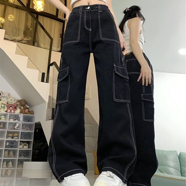 Jeans Women's Straight Loose Spring Wide-leg Overalls - Image 2