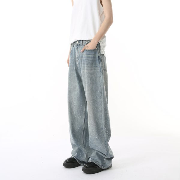 Hot Rhinestone Fashionable Loose Straight Loose Washed-out Jeans Fashion - Image 3