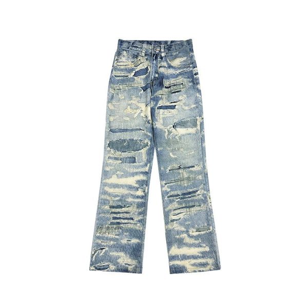 American Street Fashion Ripped Cool Loose Denim Trousers