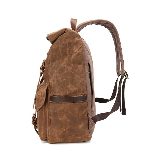 Retro Waterproof Crazy Horse Leather Canvas Large Capacity Backpack - Image 3