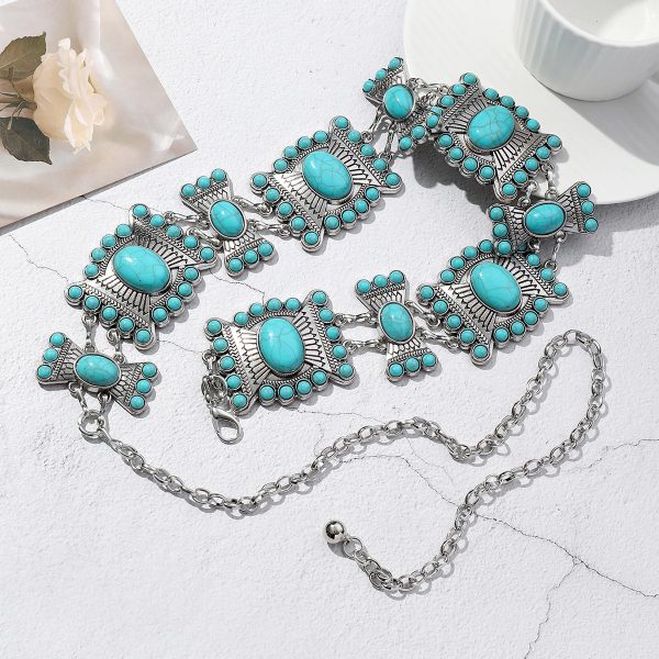 Fashionable Zinc Alloy Simple All-match Carved Turquoise Waist Chain - Image 3