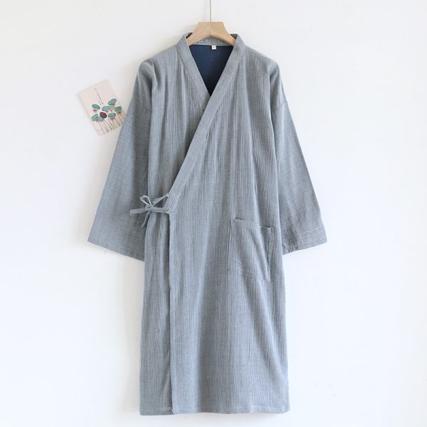 Japanese-style Kimono Pajamas Lace-up Bathrobe Men's Spring And Summer Thin Pure Cotton - Image 6