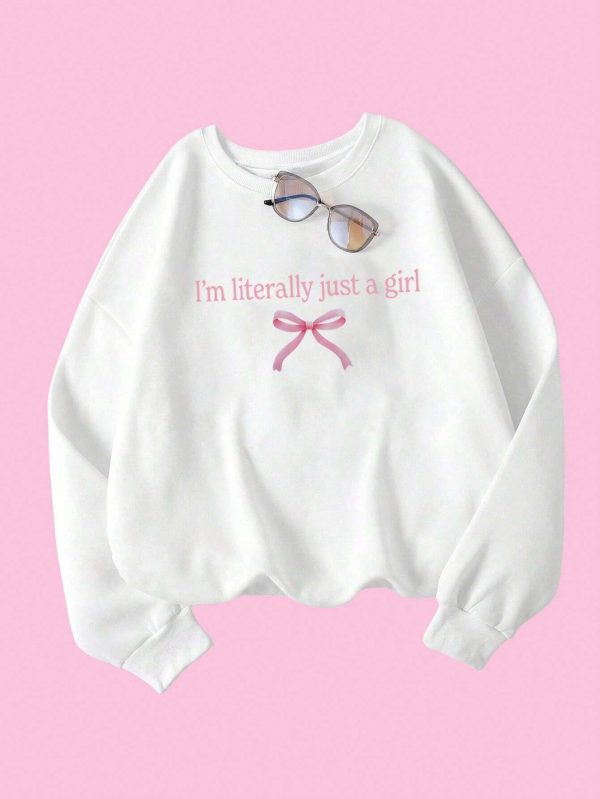 New In Just A Girl Letter Graphic Print Women's Sweatshirts - Image 2