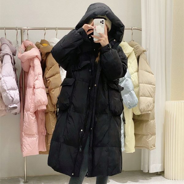 Korean Style Winter Clothes Hooded Women's Over-the-knee Quilt Down Jacket - Image 4