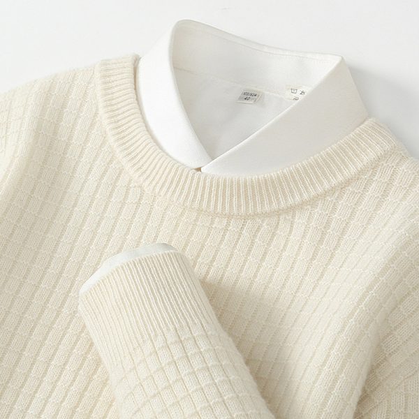 Men's Round Neck Woolen Sweater Business Casual Plaid Jacquard - Image 3