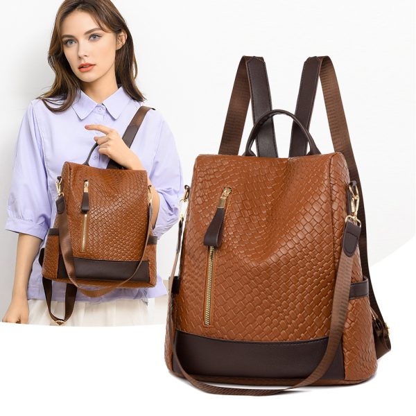 Soft Leather Women's Fashion Woven Backpack - Image 3