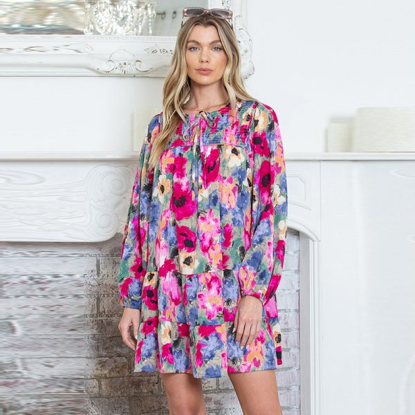 Pullover All-matching Floral Print Dress Women