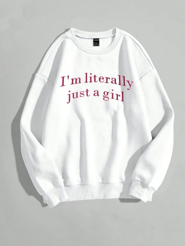 New In Just A Girl Letter Graphic Print Women's Sweatshirts - Image 3