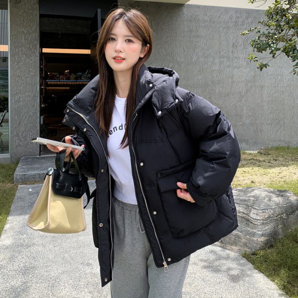 Women's White Duck Down Korean Style Slimming Hooded Thick Down Jacket - Image 4