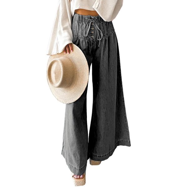 Solid Color High Waist Wide Leg Pants Women European And American Leisure Style Multi Button Jeans Women - Image 8