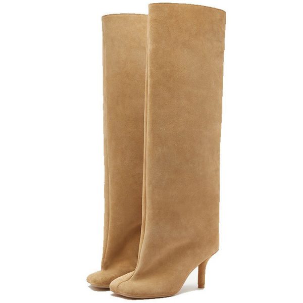 Simple Stitching Square Head Loose Sleeve High-heel Boots - Image 5