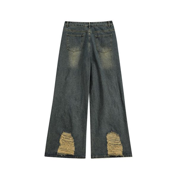 High Street Re-niche Deconstruction Tassel Hole Denim Men's Pants - Image 4