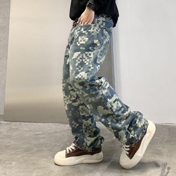 Casual Street Denim Baggy Straight Trousers Male - Image 3