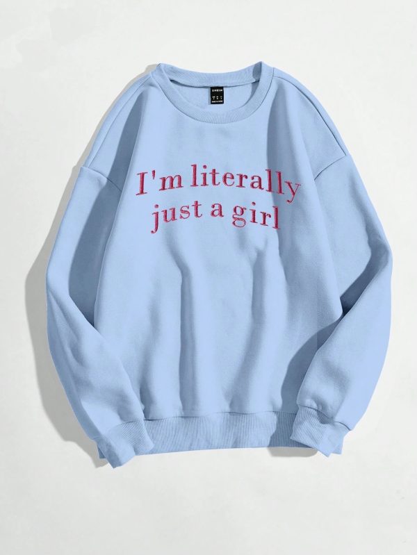 New In Just A Girl Letter Graphic Print Women's Sweatshirts - Image 4