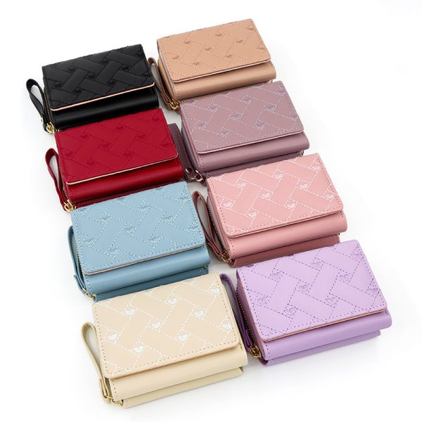 Short And Simple Embroidered Love Heart Multi Card Slots Wallet - Image 2