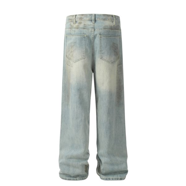 Women's American Retro Worn Design Loose Denim Trousers - Image 3