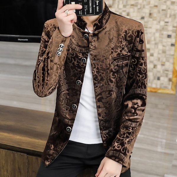 Stand Collar Korean Silk Cotton Suit Men's Jacket - Image 2