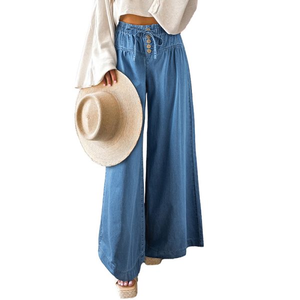 Solid Color High Waist Wide Leg Pants Women European And American Leisure Style Multi Button Jeans Women - Image 5