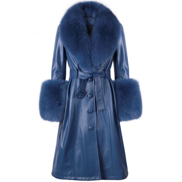 Slim-fit Leather Sheepskin Fox Fur Coat - Image 10