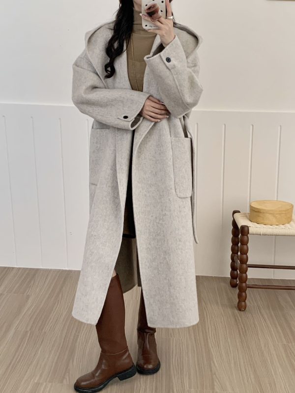 Solid Color Hooded Double-sided Wool Overcoat Women - Image 9