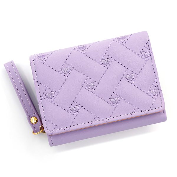 Short And Simple Embroidered Love Heart Multi Card Slots Wallet - Image 8