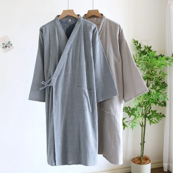 Japanese-style Kimono Pajamas Lace-up Bathrobe Men's Spring And Summer Thin Pure Cotton - Image 2