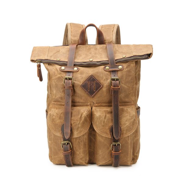 Retro Waterproof Crazy Horse Leather Canvas Large Capacity Backpack - Image 9