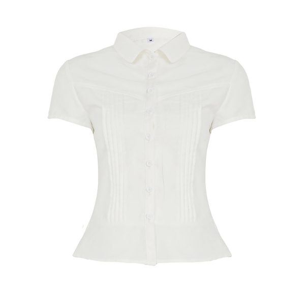 Organ Pleated Lapel Breasted Girl Blouse - Image 5