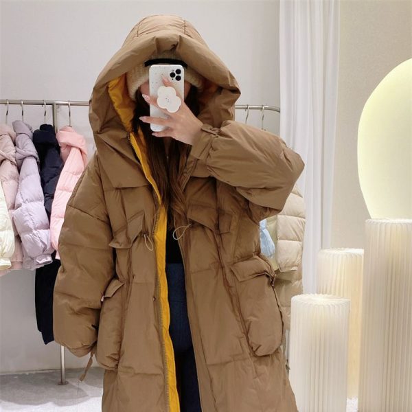 Korean Style Winter Clothes Hooded Women's Over-the-knee Quilt Down Jacket - Image 2