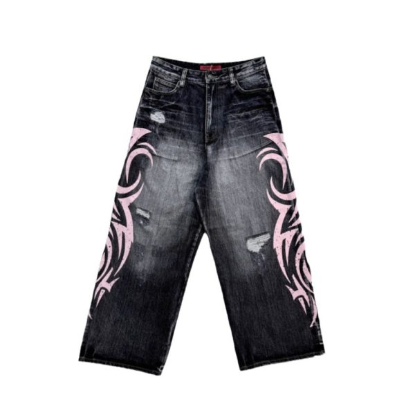 Water Washed Hole Printed Jeans - Image 5